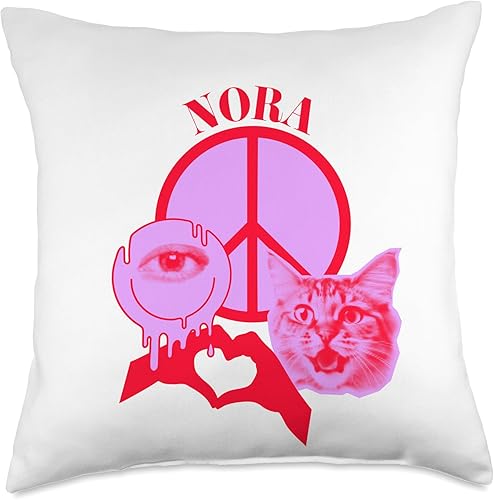 Personalized Nora First Name I Love Retro Cat Mom Throw Pillow, 18x18, Multicolor disponible en Yaxa Venezuela