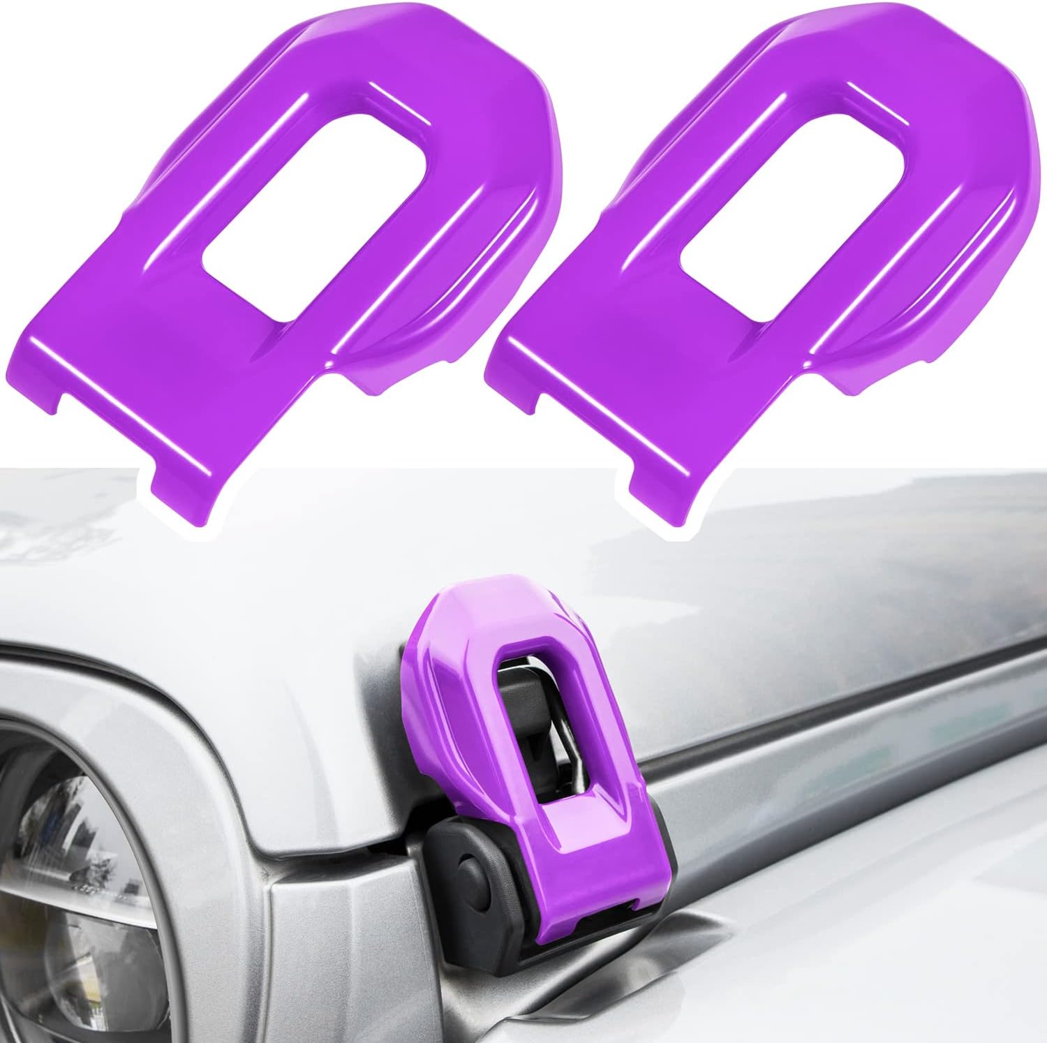 Hood Latch Lock Catch Brackets Cover for 2018-2024 Jeep Wrangler JL JLU Unlimited Sports Freedom Sahara Rubicon Gladiator JT 2-Door & 4-Door Exterior Accessories Decoration (Purple 2PCS)