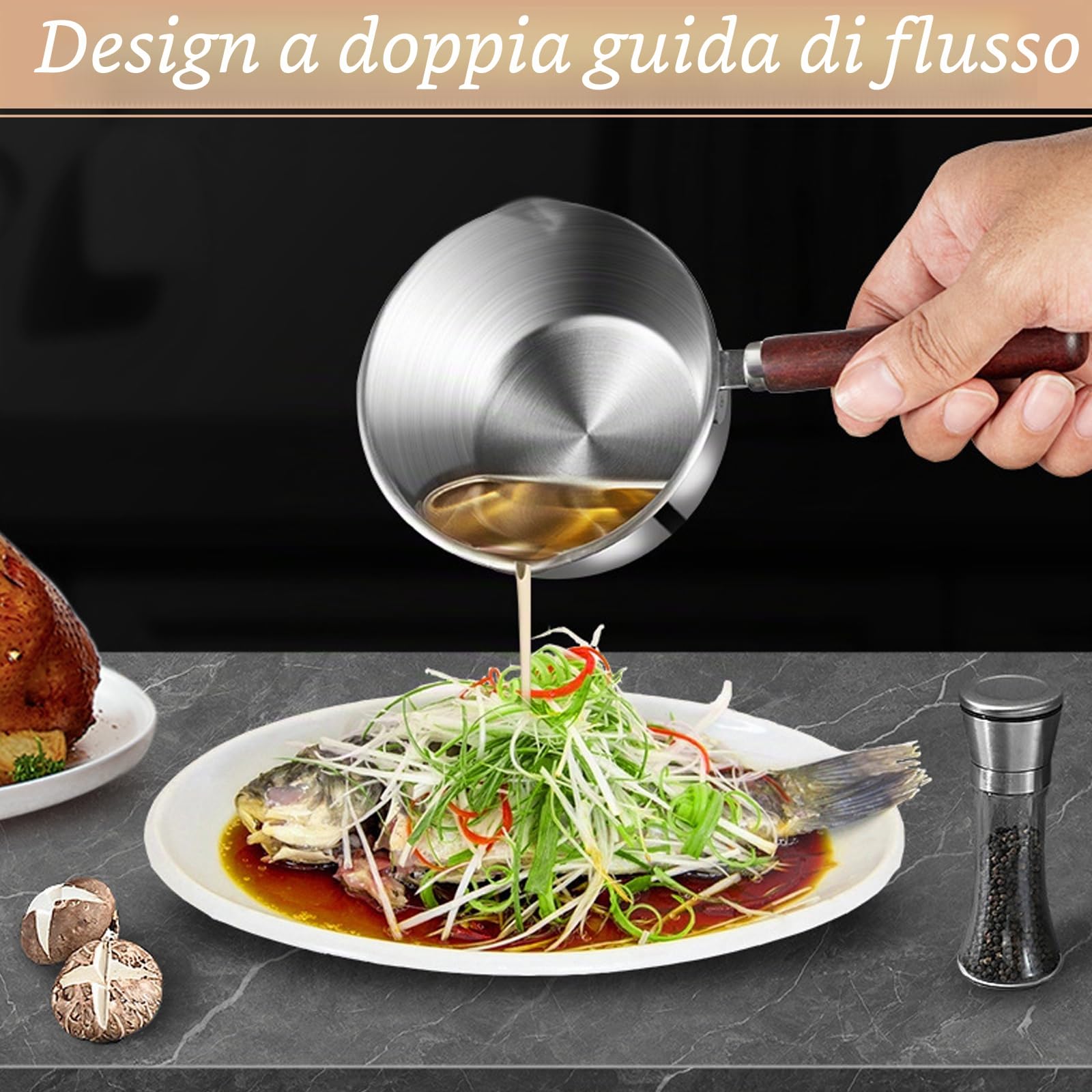 2 Pezzi Pentola per Latte Con Beccuccio: Padella in Acciaio Inox 304 Con Manico in Legno, per Induzione, Olio, Cucina a Gas (300 ml + 400 ml)