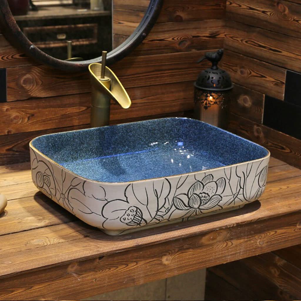 Umywalka wpuszczana do łazienki Łazienka umywalka nablatowa w stylu chińskim umywalka ceramiczna łazienka prostokątna umywalka nablatowa z kranem Umywalki łazienkowe