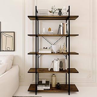 5 Tiers Bookshelf Organizer Industrial Shelf,Modern Open Display Storage...