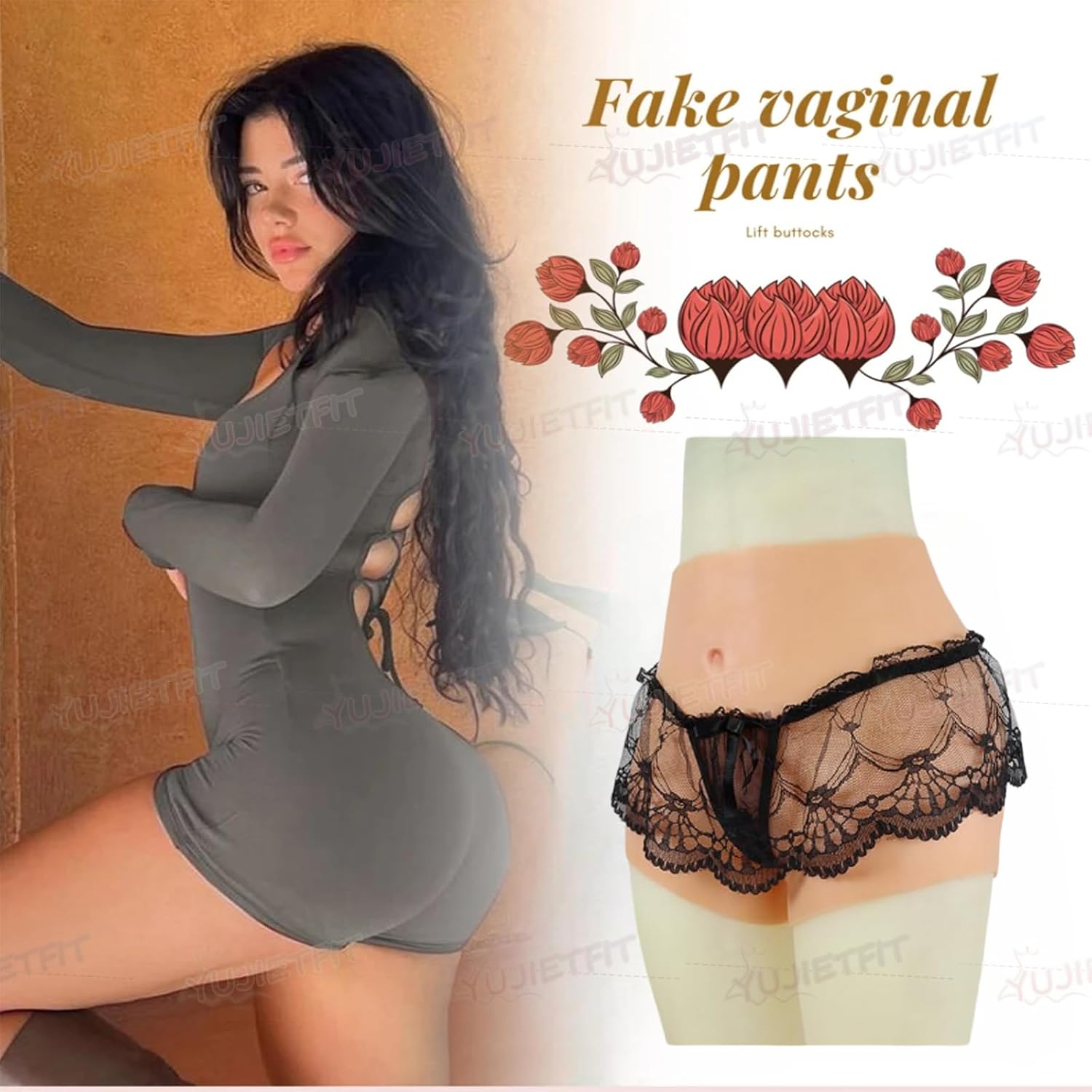Realistic Silicone Panties Fake Butt Shaper Crossdresser Underwear Hip Enhancer Briefs with Catheter for Cosplay