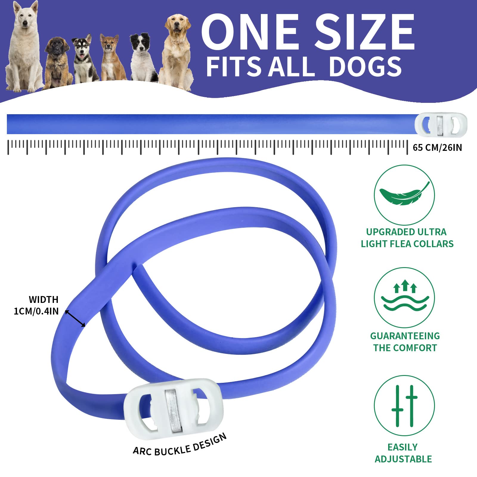 Collare Antipulci E Zecche Per Cani - Taglia Unica 63cm, Protezione 8 Mesi, Impermeabile