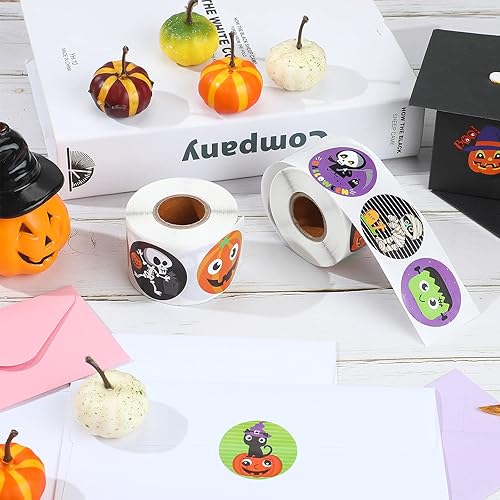 Miniatura 4 de 800 calcomanías de personajes de Halloween, calabaza, araña, murciélago, fantasma, bruja, Halloween, rollo, 16 diseños alternativos, etiquetas de