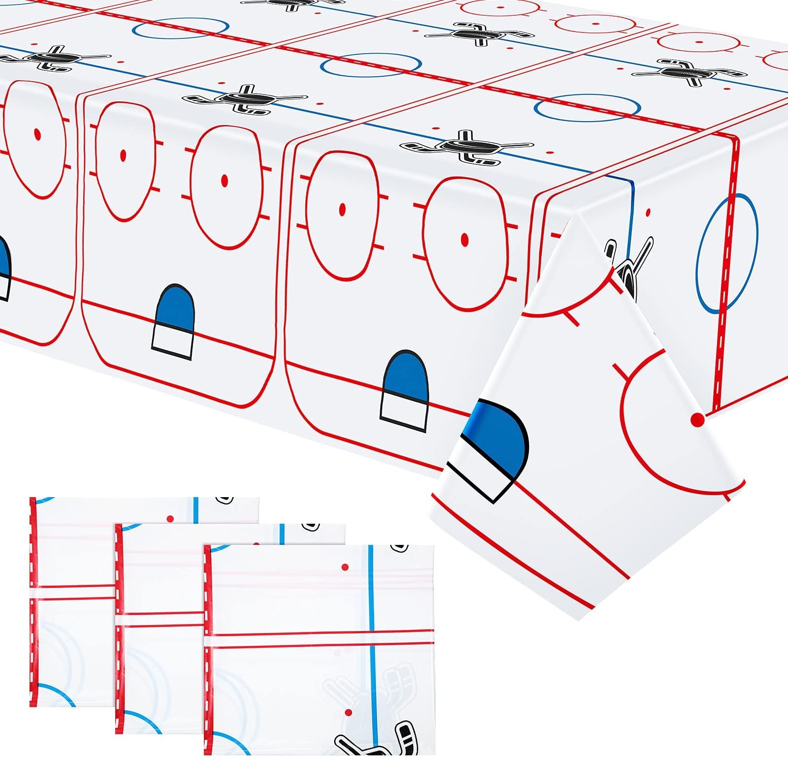 Boao Hockey Tablecloth Ice Hockey Field Table Cover Plastic Tablecloth Dining Room Kitchen Rectangular Table Cover for Patio Picnic Camping Spring Summer Sport Events 54 x 96 Inch, 100g, White(3 Pcs)