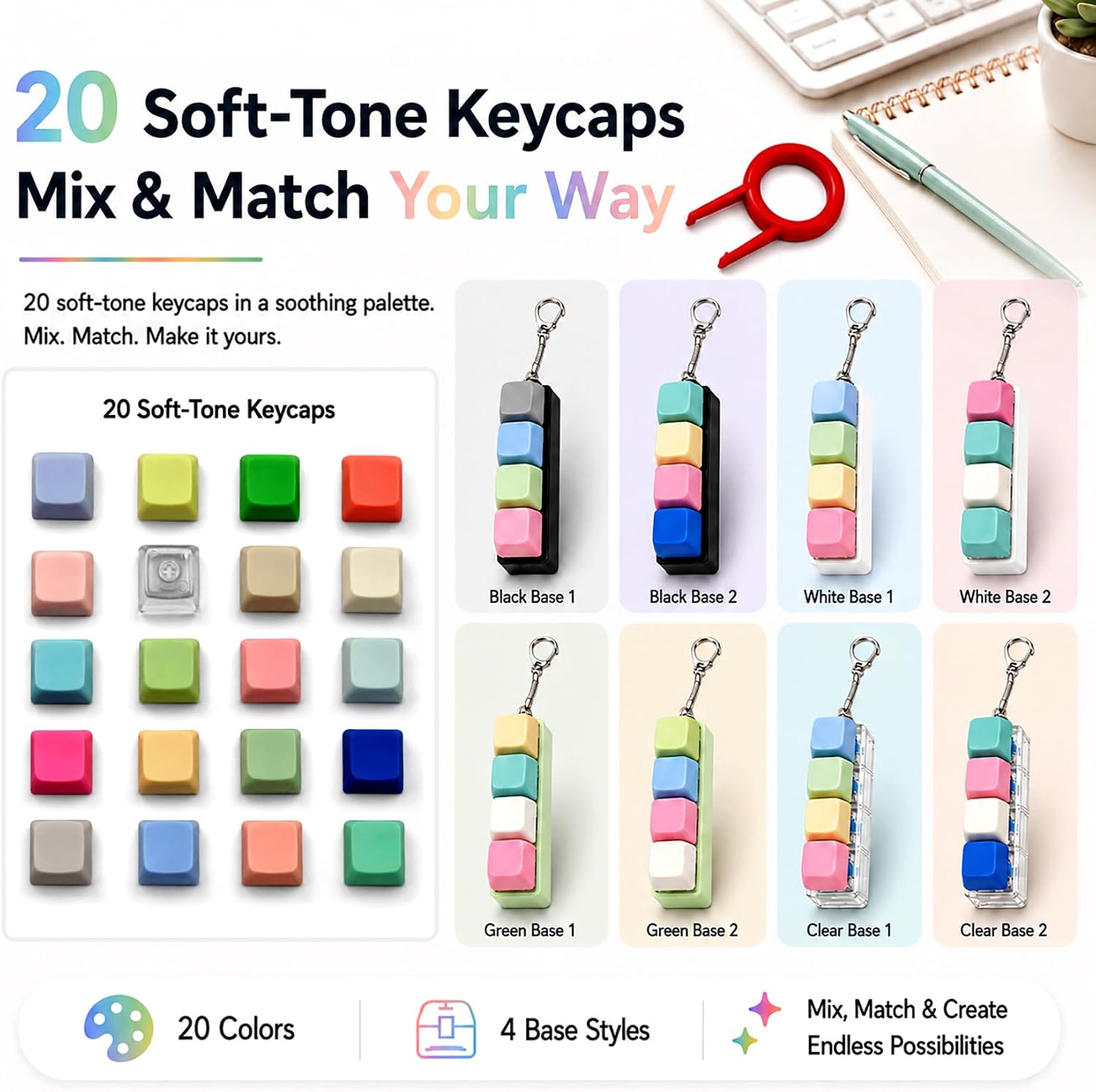 Keyboard Fidget Toy 4 Pack, Keyboard Clicker Fidget Keychains image 3