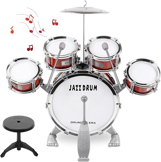 Junior Kids Drum Kit,Toddler Jazz Drum Toy 5 Drums & Cymbal Kit with