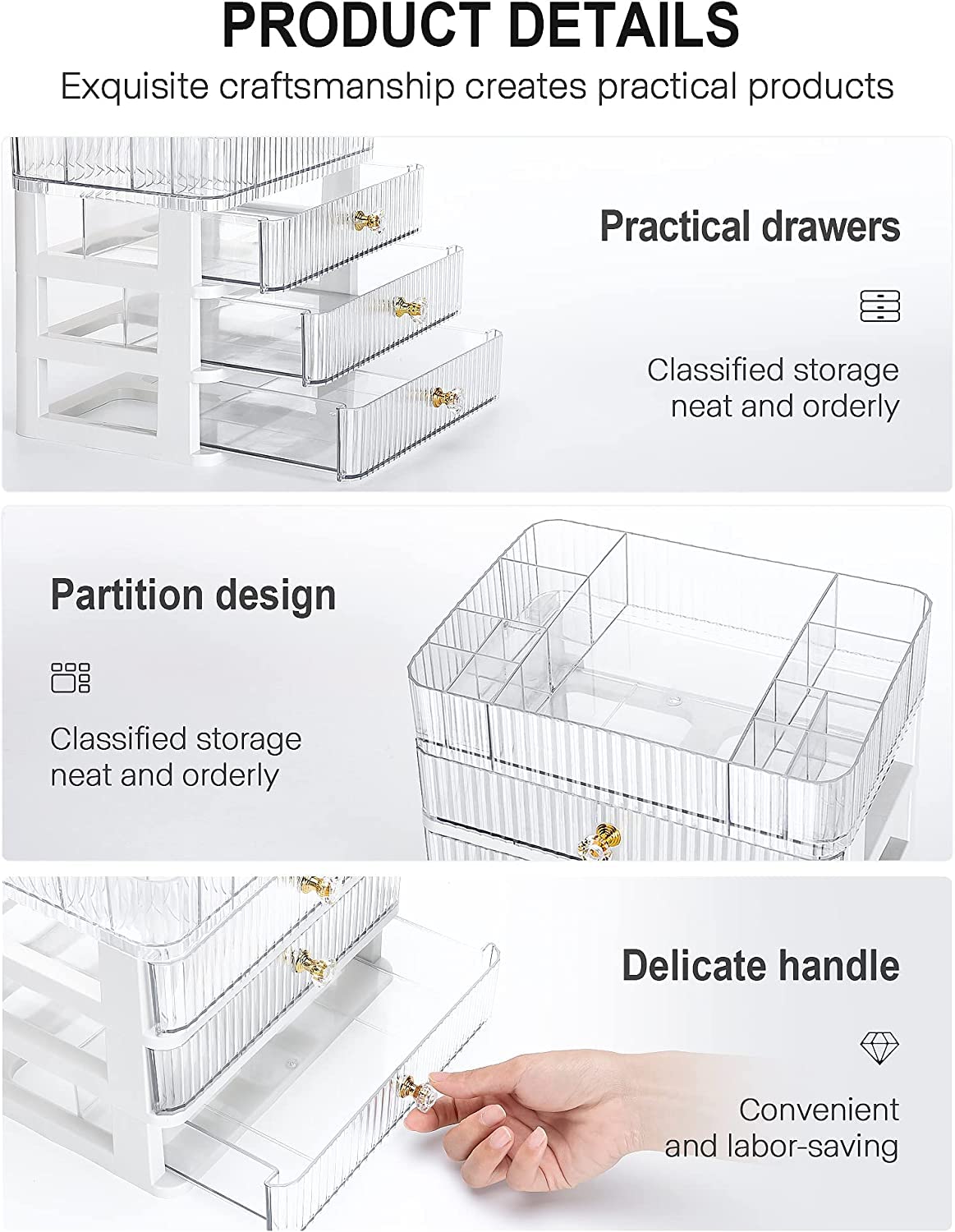 BREIS Acrylic Makeup Organizer,Large Capacity Cosmetics Display Cases with Drawers for Bedroom Vanity Dresser Countertop,Holder Perfume Skincare Lipstick Jewelry Eyeshadow Nail Care, Transparent