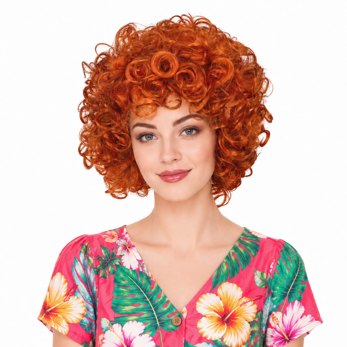 ColorGround Short Fluffy Curly Orange Red Cosplay Wig Women Costume for Halloween