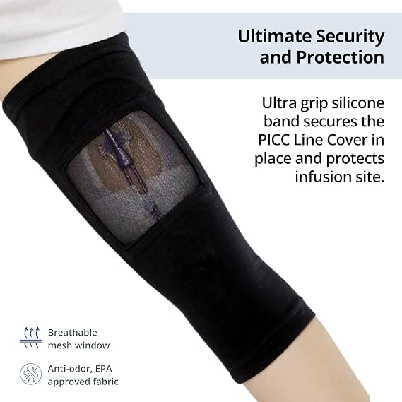Care+Wear Long PICC Line Cover Ultra-Grip PICC Line Sleeve for Upper or Lower Arm with Mesh Viewing Window