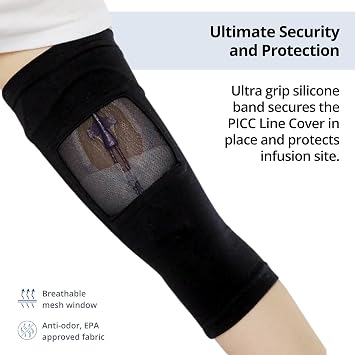 Care+Wear Long PICC Line Cover Ultra-Grip PICC Line Sleeve for Upper or Lower Arm with Mesh Viewing Window