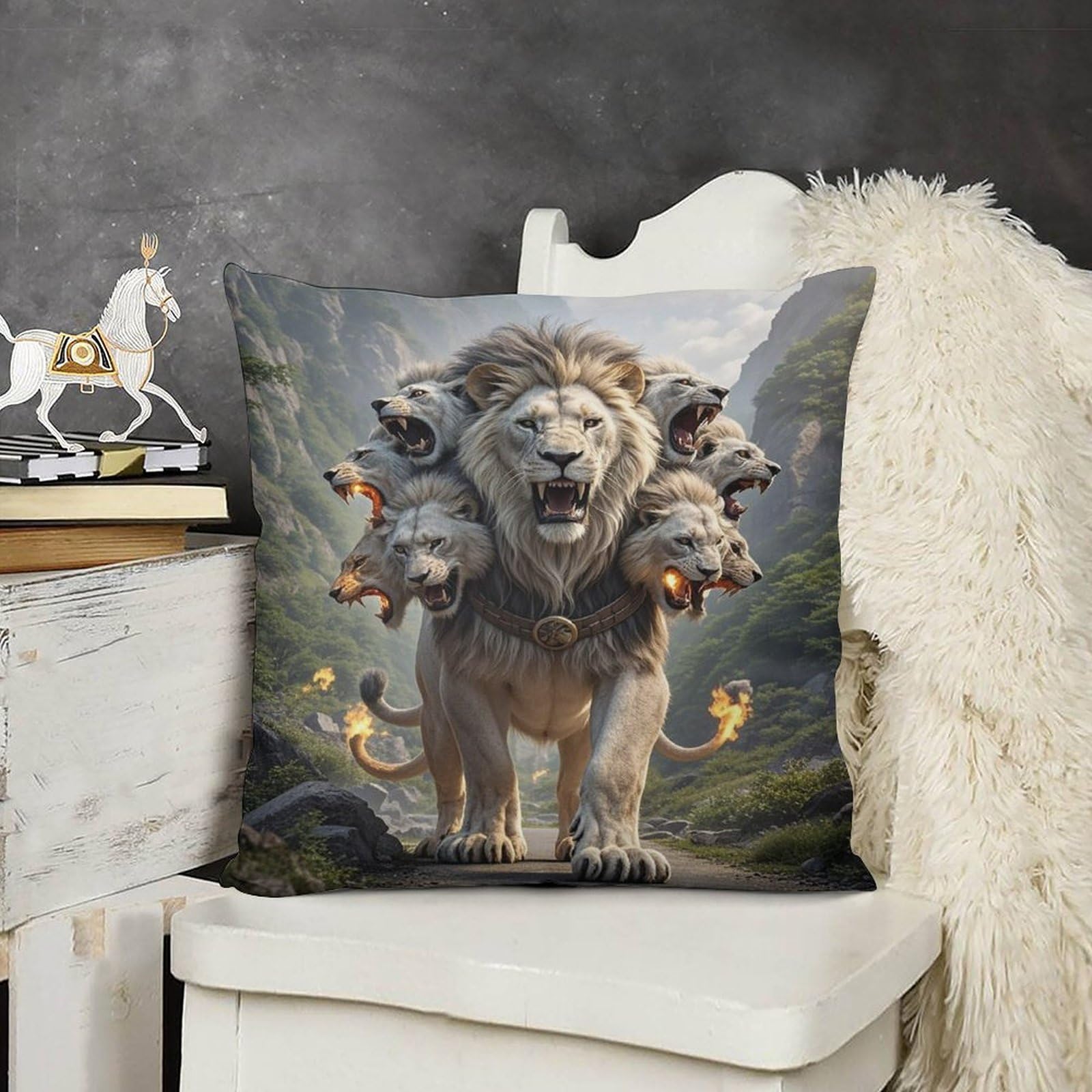FodPand Soft Plush Nine Lions Couch Pillow Covers 24x24 Decorative Square Body Pillow Case with Hidden Zipper Skin-Friendly & Anti-Pilling Cushion Cover for Living Room Bedroom Sofa Patio