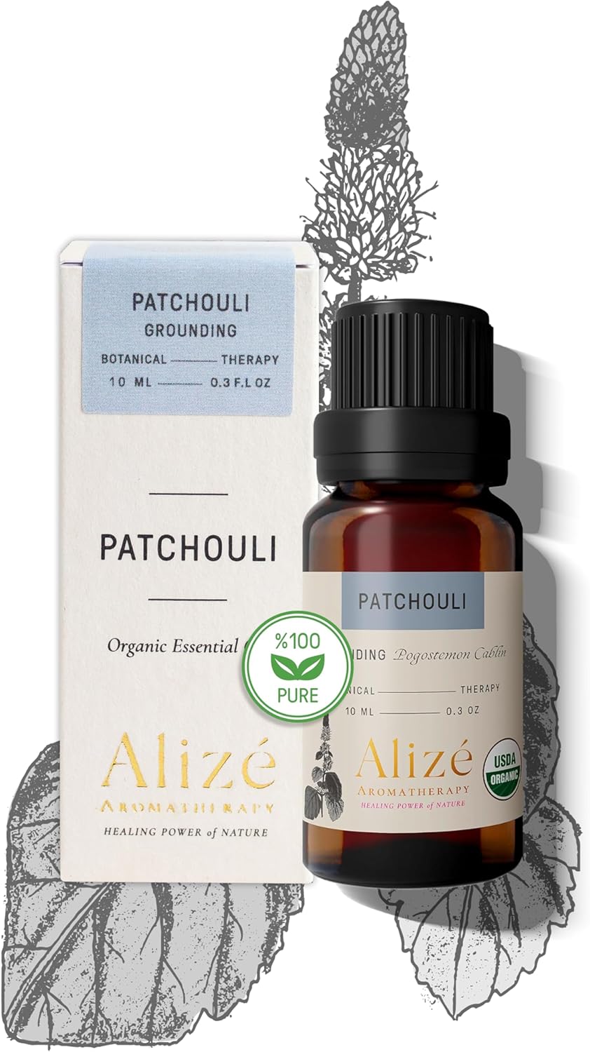 Organic Patchouli Essential Oil USDA Certified, 100% Natural & Pure, Patchouli Essential Oil for Skin-Body, Perfume, Diffuser, Soap Making, Candle, Laundry 10ml-0.33 fl oz