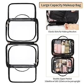 OCHEAL Clear Makeup Bag, Double Layer Cosmetic Bag, Large Capacity Minimalist Cosmetic Case for Women Travel Beauty Essentials, Multiple Compartments Makeup Case Organizer Zipper Pouch -Clear