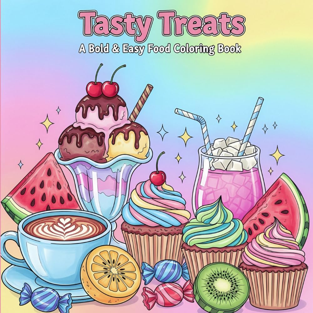 Tasty Treats: A Bold & Easy Food Coloring Book: Simple and Fun Designs of Sweets, Drinks, and Fruits for Relaxation