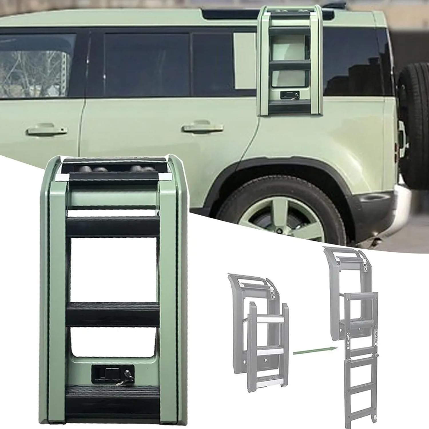 Foldable Liftable Ladder Side Access Protective Frame Window Roof Step Ladder Off-Road Modification Fits for Land Rover Defender 110 90 130 2020 2021 2022 2023 2024 2025 (Grasmere Green)