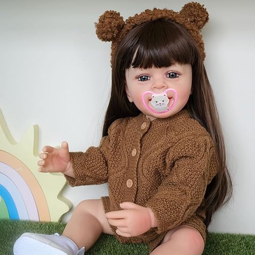 Miniatura 2 de TERABITHIA Muñeca de 22 pulgadas de largo con pelo liso y vivo Reborn en vinilo de silicona de cuerpo completo anatómicamente correcto, dulce