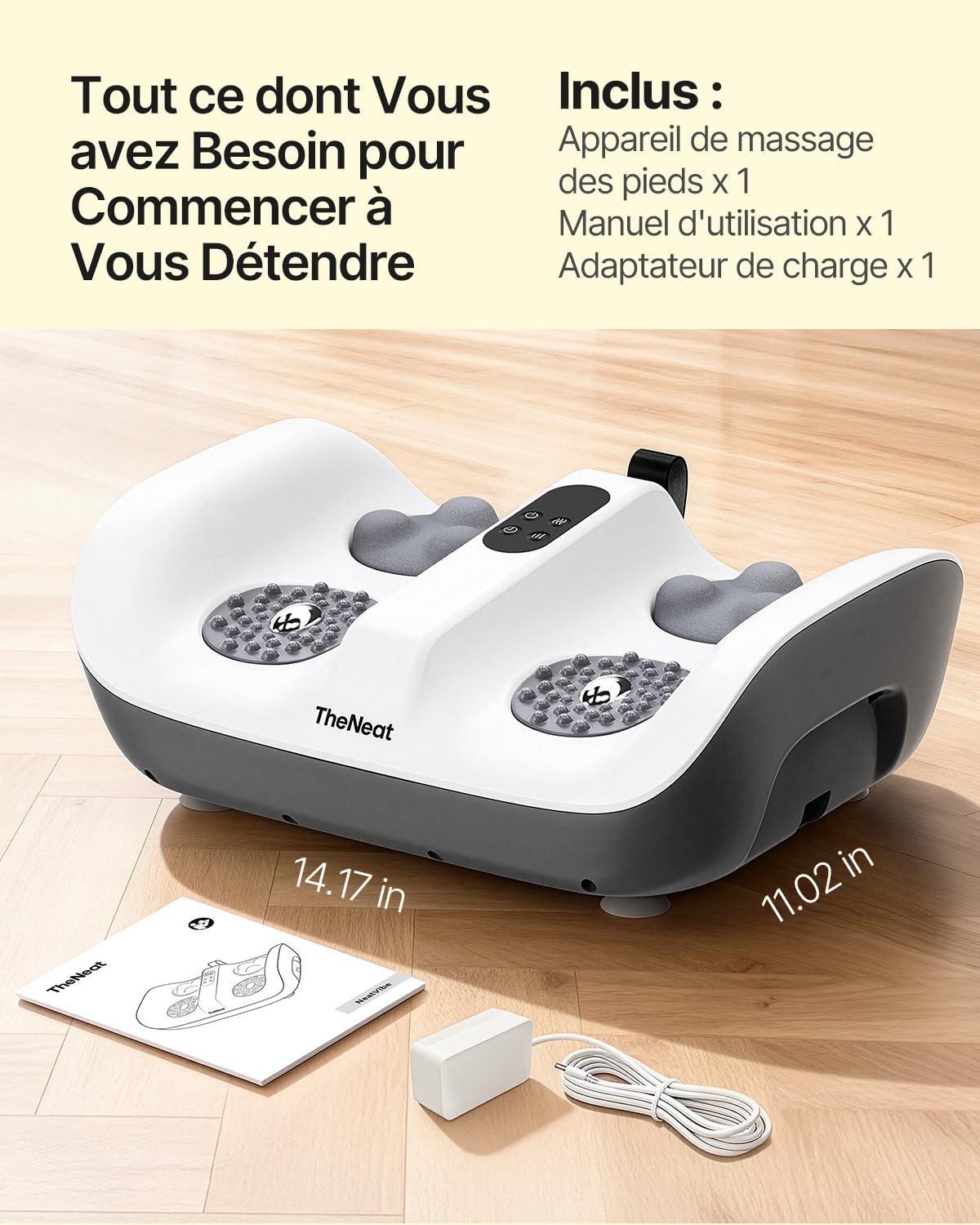 TheNeat Massage Pieds avec Chaleur, Vibration, Shiatsu des Pieds et Mollets, Massage par Pétrissage, Masseur Pied pour la Maison, le Bureau et Comme Cadeau, 2 Vitesses, NeatVibe