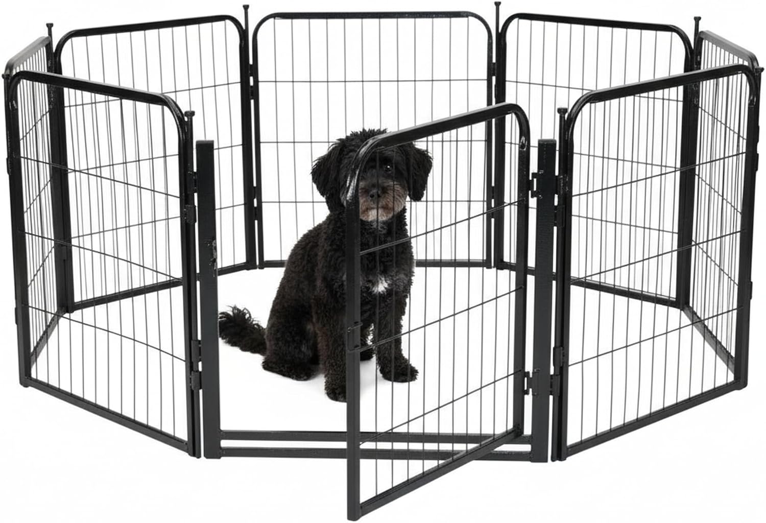 Dog Play Pen for Indoor Use - 24'', 8 Panels for Small and Puppy Size Dogs - Metal Heavy Duty Pet Fence with Anti-Slip Feet - Portable Black Playpen Kennel for House or Garage
