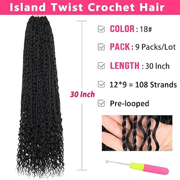 30 Inch Boho Senegalese Twist Crochet Hair with Curls 1B#