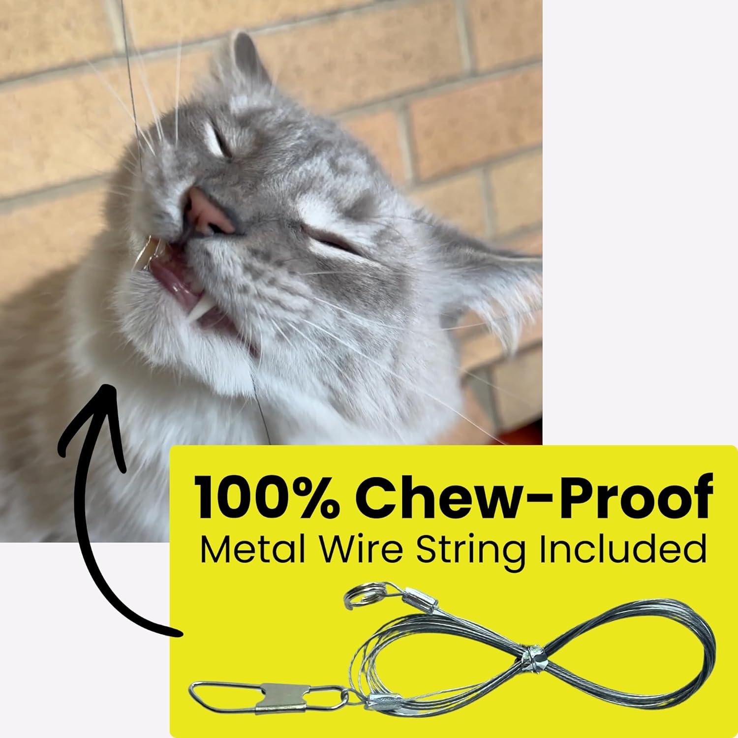 Forever Stick and 3 Strings including Chew Proof Metal Wire - The Unbreakable Cat Wand Toy, Durable Cat Toy Wand, Extra Long Cat String Toy, Cat Fishing Pole Toy for Bored Indoor Adult Cats, Stick Toy