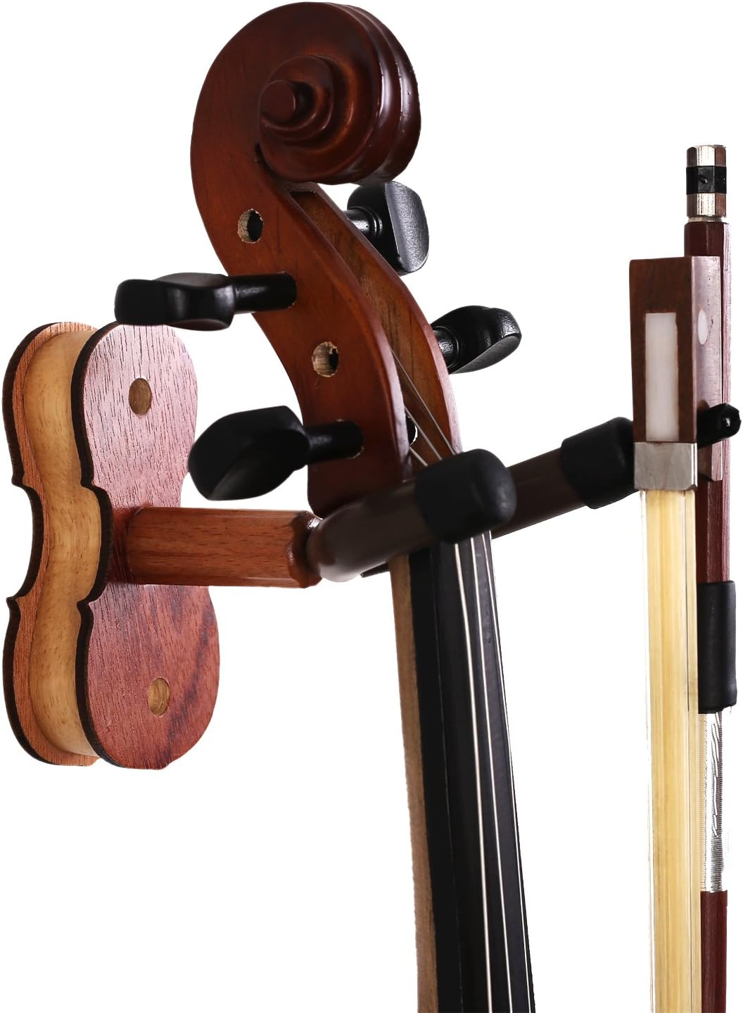 Violin Hanger with Bow Hanger - Hardwood Home & Studio Wall Mount Hanger for Violin/Viola (MA-5 Sapele)
