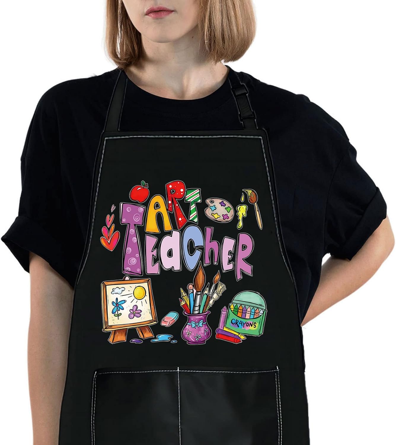 WZMPA Art Teacher Apron With Pockets - Adjustable Artist Painters Apron For Art Lovers