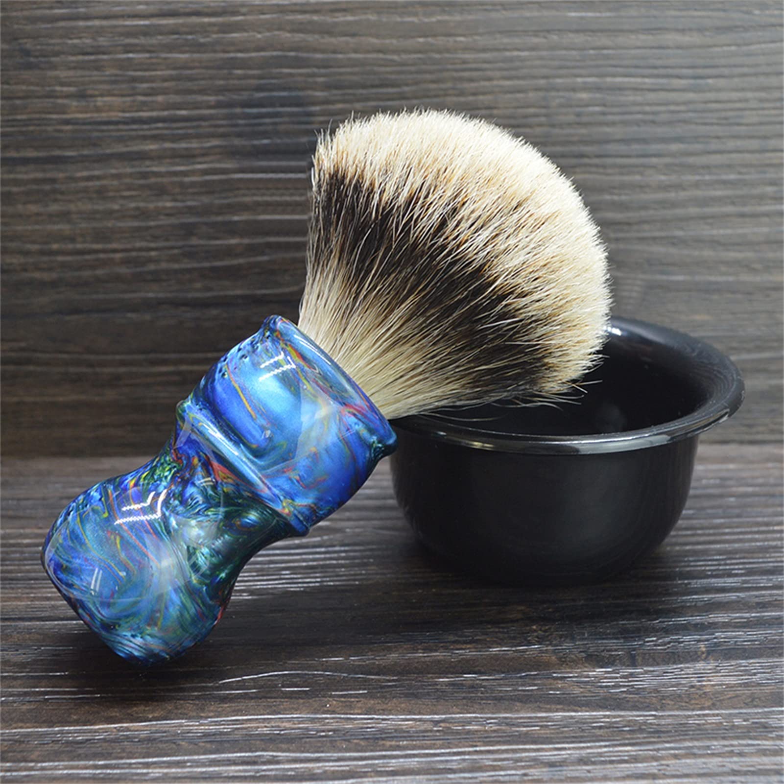 AnSafe Brocha de Afeitar Hecho a Mano Compacto Barba Espuma Cepillo Mango de Resina Pelo de tejón Puro Hombre Brocha de Afeitar húmeda