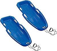 Gracious Living H2O! 2-Pack Raptor Boggan Snow Sleds - Durable 2-Person Plastic Toboggans for Kids & Adults with Handles, Tow Rope, Blue