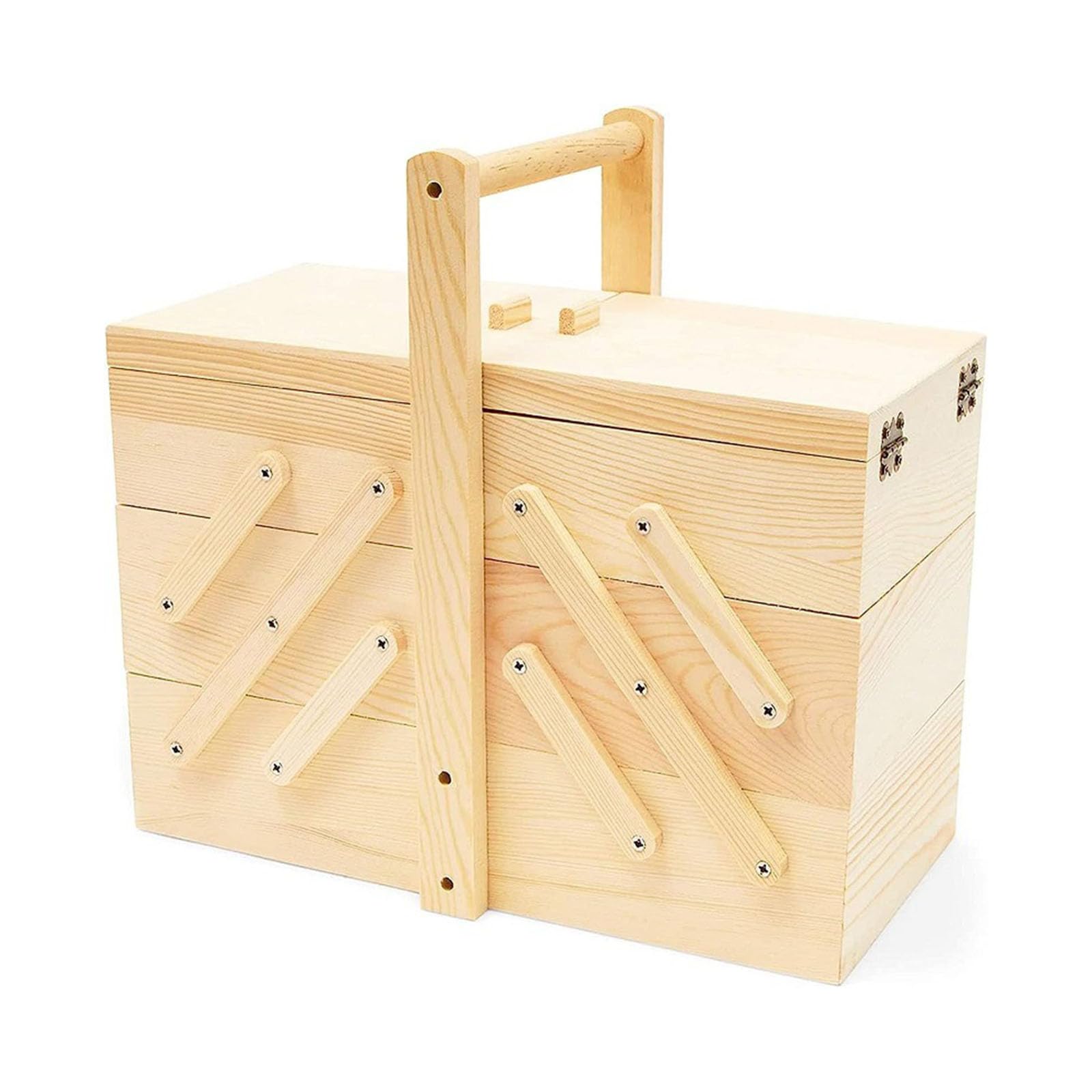 Boîte à coudre et bijoux marron en bois pliant avec couvercle 28cm