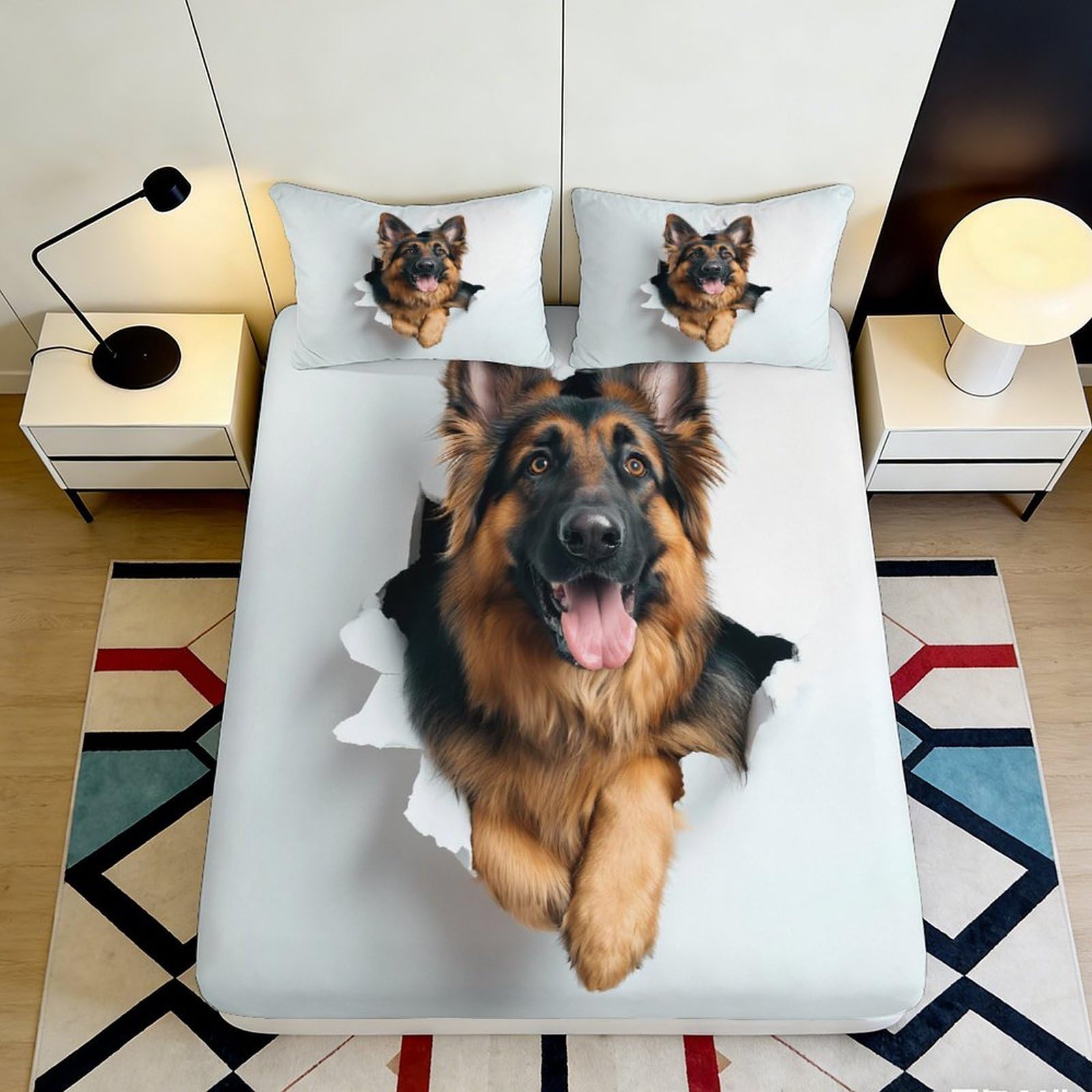 3D Printed German Shepherd Fitted Sheet Microfiber Soft Non-Slip Dog Design Bed Cover for Bedroom Dorm Mattress Decor 115 120x200x25cm