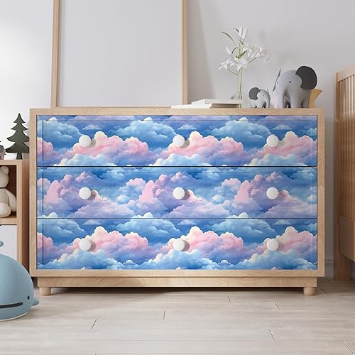 Miniatura 6 de VaryStyle Papel tapiz estético de nube, color azul brillantecielo rosa, papel de contacto para paredes, guardería, 17.7 x 118 pulgadas, papel