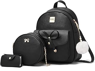 ZGWJ Mini Backpack Purse for Women - 3-Piece Set, Small PU Leather Bowknot Fashion Backpacks, Cute Casual Travel Daypacks