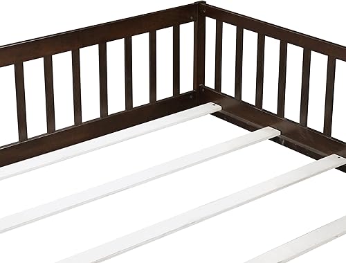 Miniatura 40 de Harper & Bright Designs Cama de suelo tamaño Queen con valla y puerta, marco de cama Montessori de madera para niños, niñas, listones incluidos, no