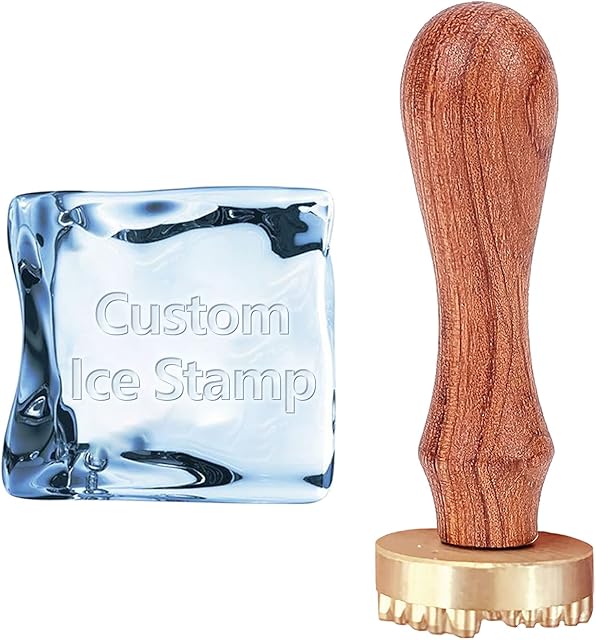 CRASPIRE Ice Cube Mould Personalized Ice Stamp 4cm Custom Logo/Image/Initials Ice Cube Press Stamp Brass Stamp Head with Removable Wood Handle for Making Ice Drinks