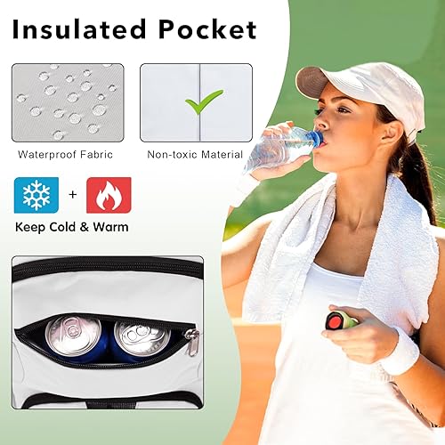 Miniatura 10 de Mochila de tenis para mujeres y hombres, bolsa de tenis con capacidad para 2 raquetas, calabaza de bádminton, pelotas de paletas de pickleball