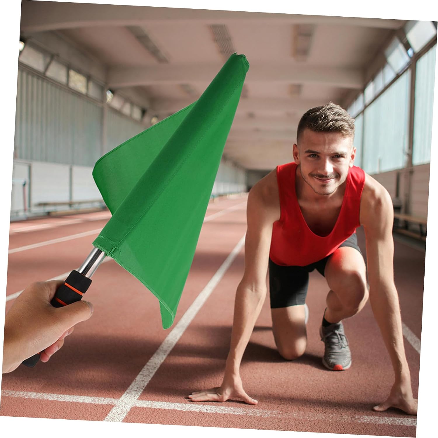 2pcs Sports Referee Hand Signal Flags with Stainless Steel Rod and Fabric, Green Color, Ergonomic Design to Withstand Harsh Field Conditions for Soccer and Track and Field Games