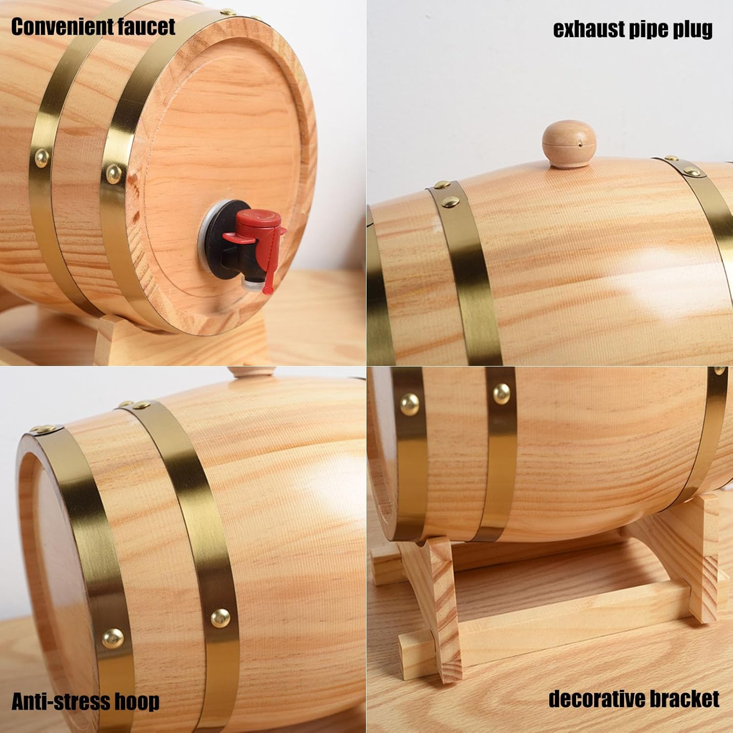 Generic Vintage Oak Red Wine Barrel,with Stand and Faucet Whiskey Barrel,Mini Wine Barrel Oak Aging Barrels,for Age Cocktails Bourbon Rum Tequila Beer Wine, 1.5l/52.8oz/0.39gal