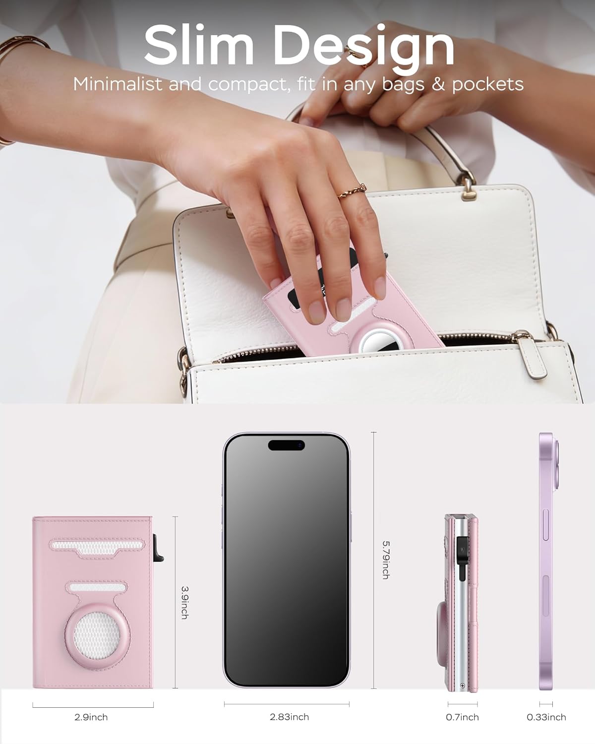 RFID Wallet for Women with AirTag Holder - Slim Small Trifold Wallets Anti-Theft Pop up Card Holder for Air Tag, Front Pocket, Minimalist, Premium Leather, Ultra Thin, ID Window, Cash Slot - Image 5