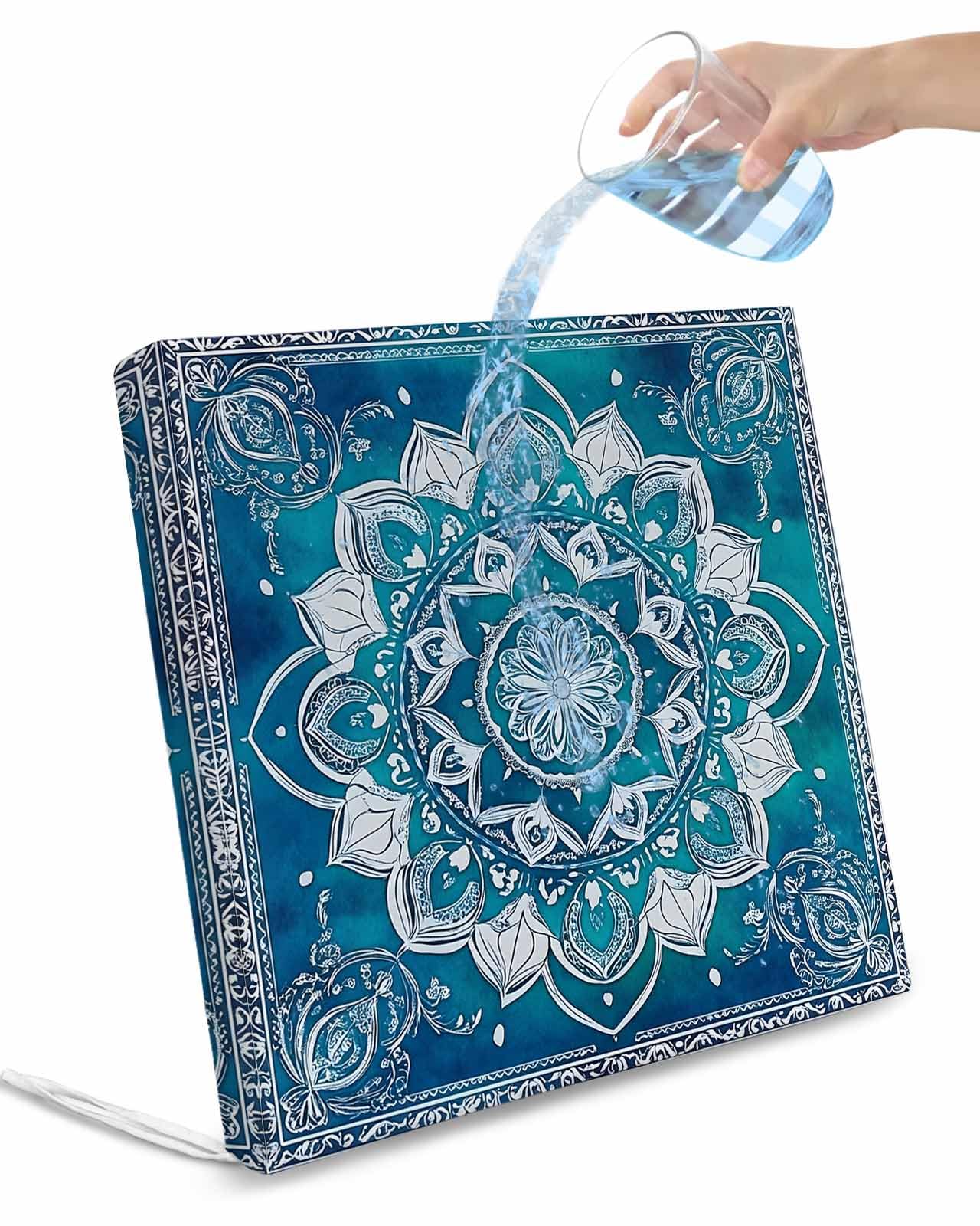 Turquoise Boho Outdoor Cushion Chair Cover Set of 4 - Waterproof Couch Seat Covers, Ethnic Country Abstract Floral Aesthetic Patio Furniture Protector Cushions Slipcovers for Sofa/RV, 22