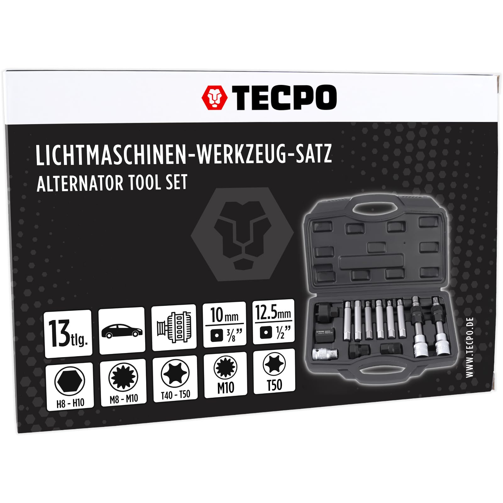 TECPO Set di attrezzi per alternatori, 13 pezzi, chiavi a bussola a 33 denti, adatti per VW, Audi e Opel