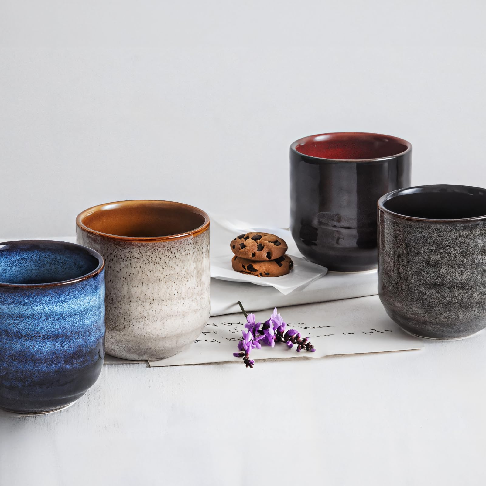 Juego de 4 tazas de té de porcelana japonesa, esmalte degradado de cerámica, resistente al calor, apto para lavavajillas, ideal para bebidas frías o calientes, uso doméstico y restaurante