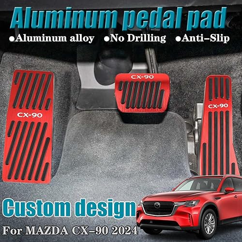 Miniatura 8 de LEXLEY 3 almohadillas antideslizantes de aluminio para pedal de freno de gas, auto sin perforación, solo para Mazda 2024 2025 CX-90 - Plateado