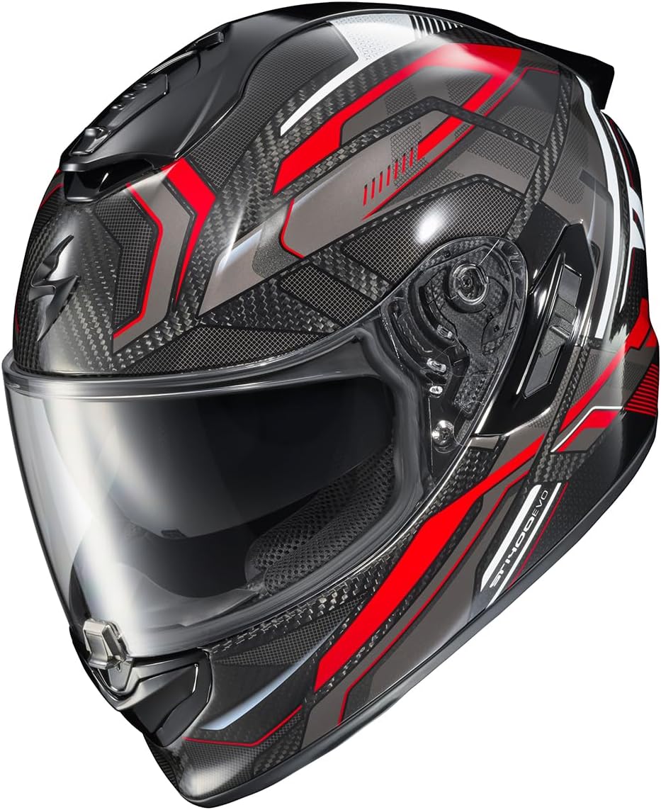 ScorpionEXO ST1400 EVO Carbon Fiber Full Face Sport Touring Street Motorcycle Helmet - Bluetooth Ready Speaker Pockets DOT ECE Hex (Gloss Red - 2X-Large)