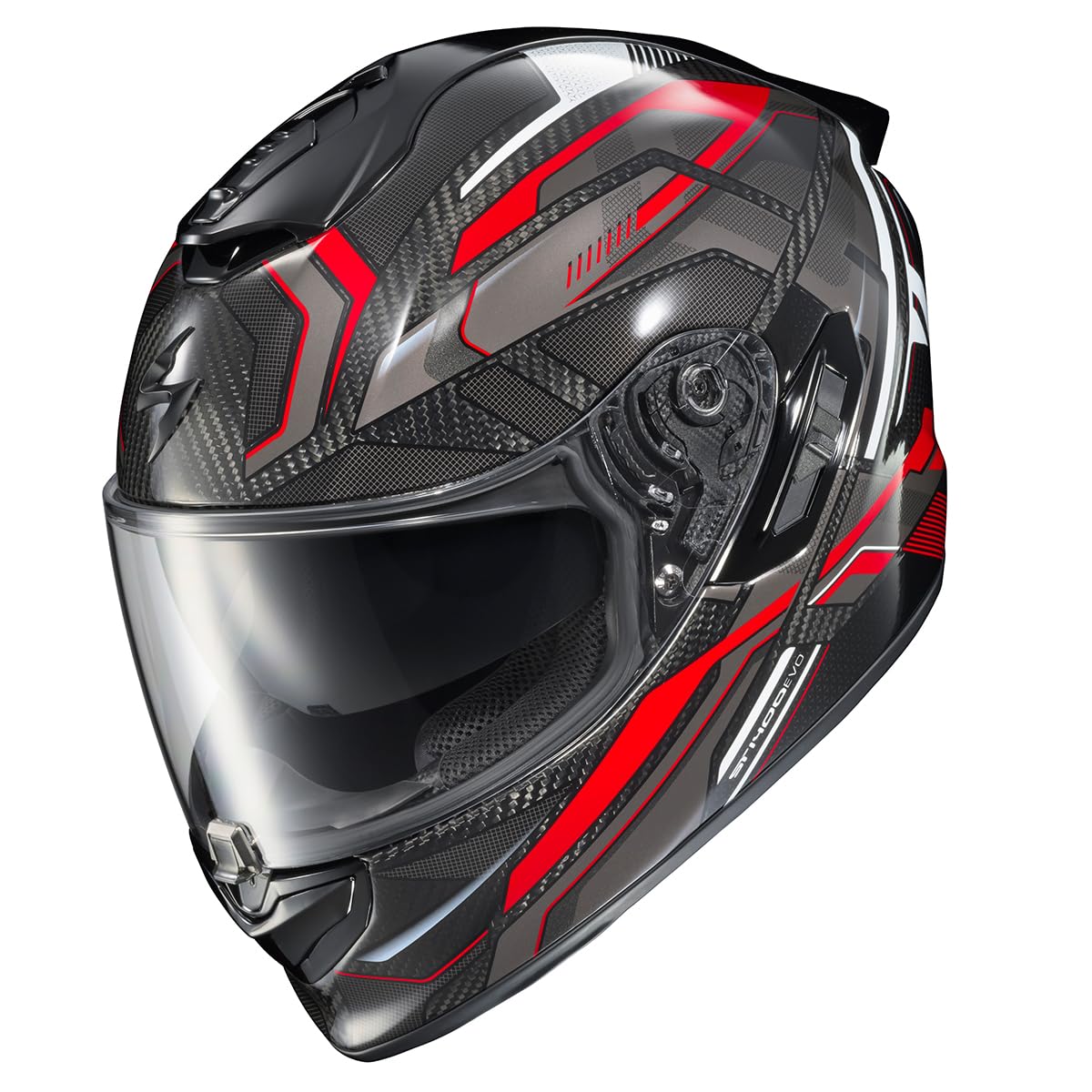 ScorpionEXO ST1400 EVO Carbon Fiber Full Face Sport Touring Street Motorcycle Helmet - Bluetooth Ready Speaker Pockets DOT ECE Hex (Gloss Red