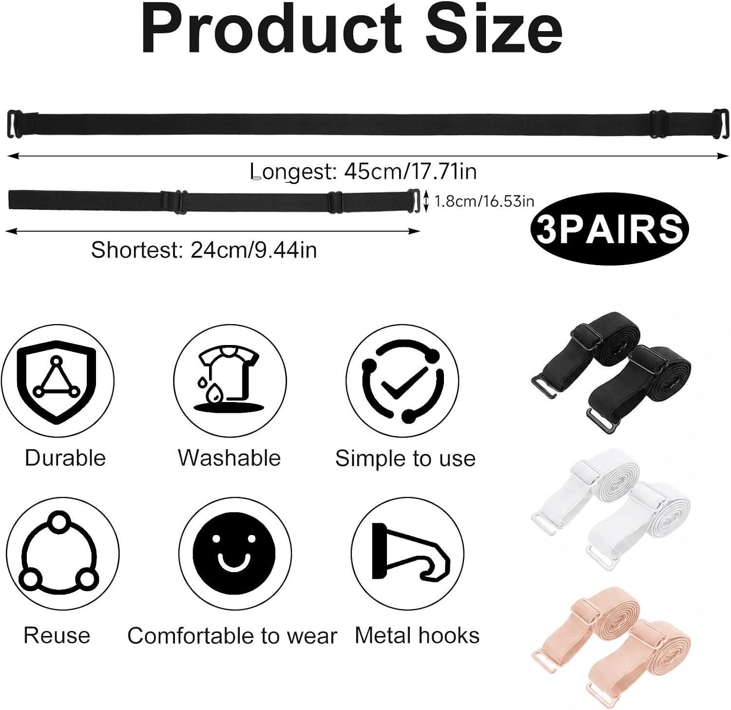 3 Pairs Adjustable Bra Strap image 2