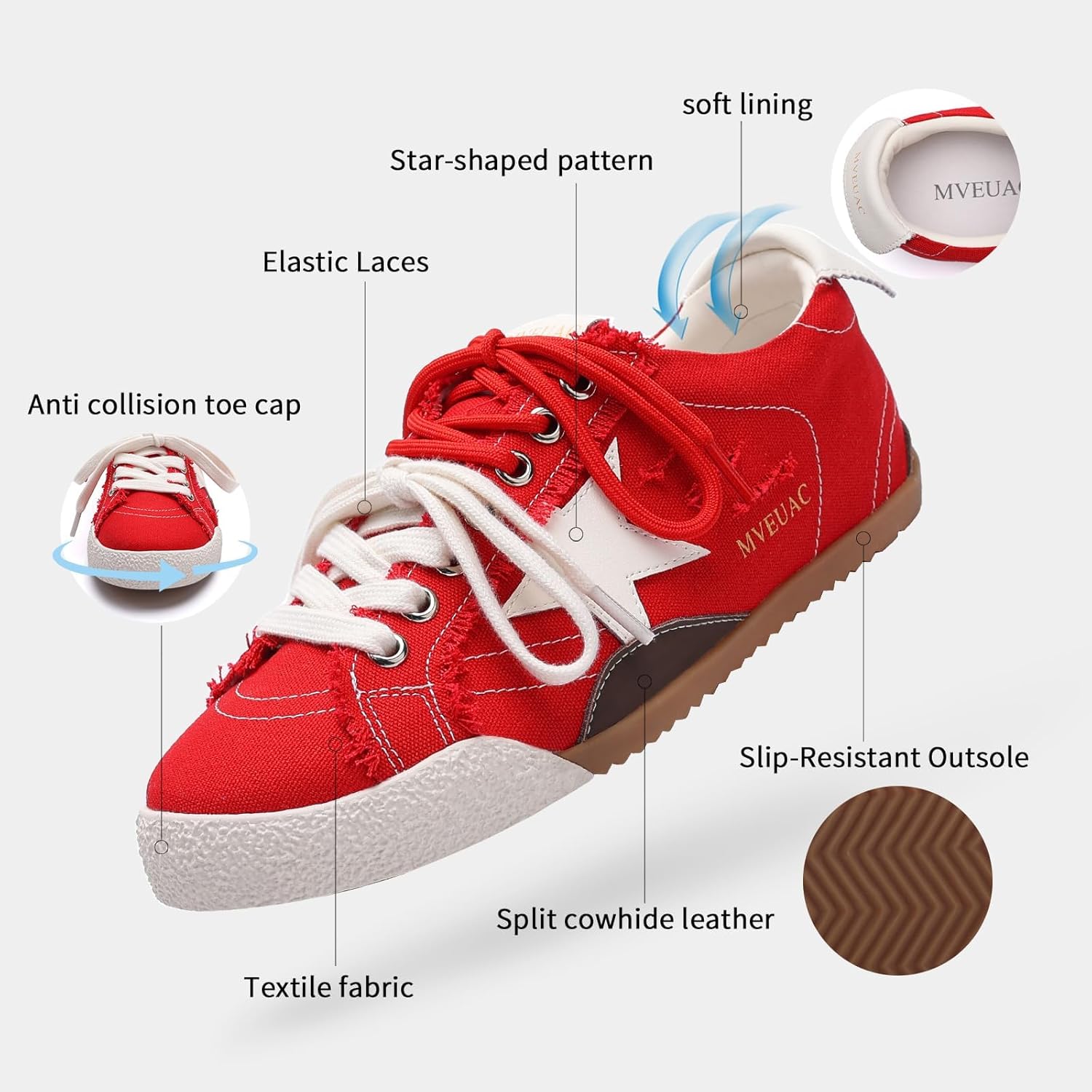 Women's Fashion Star Sneakers – Breathable Cowhide Leather Casual Shoes, Non-Slip Lace-Up Low Top Walking Sneakers Women Shoes for Daily Wear & Work