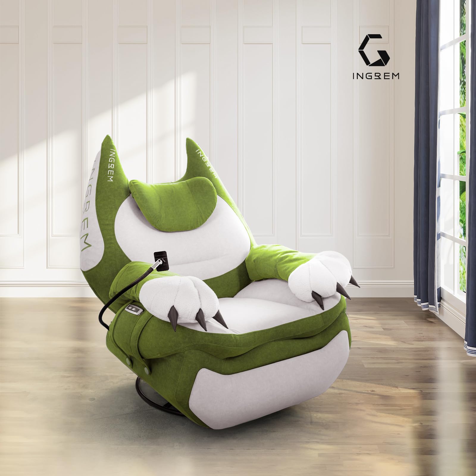 INGREM Smart Recliner with Adjustable Settings, Voice-Activated Home Theater Gaming Seat Rocker, Electric Lounge Chair Featuring USB Port ,Phone Holder and Cat Claw Armrest ()