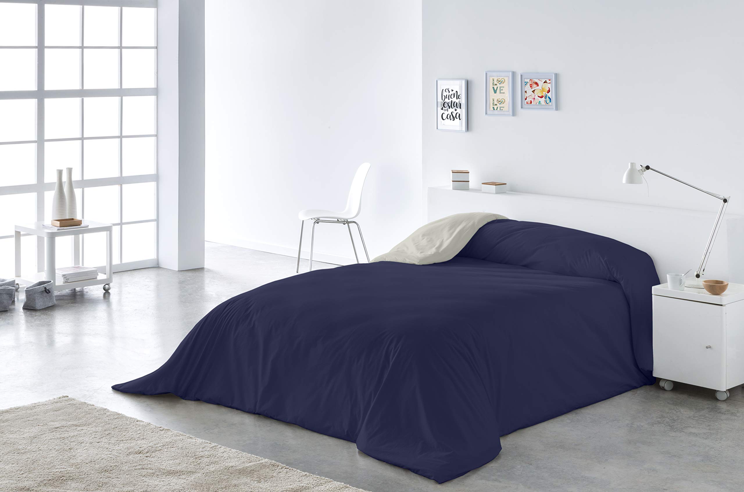 Lucena Cantos Housse de Couette 300 x 270 cm, Bicolore Marine/Gris Clair