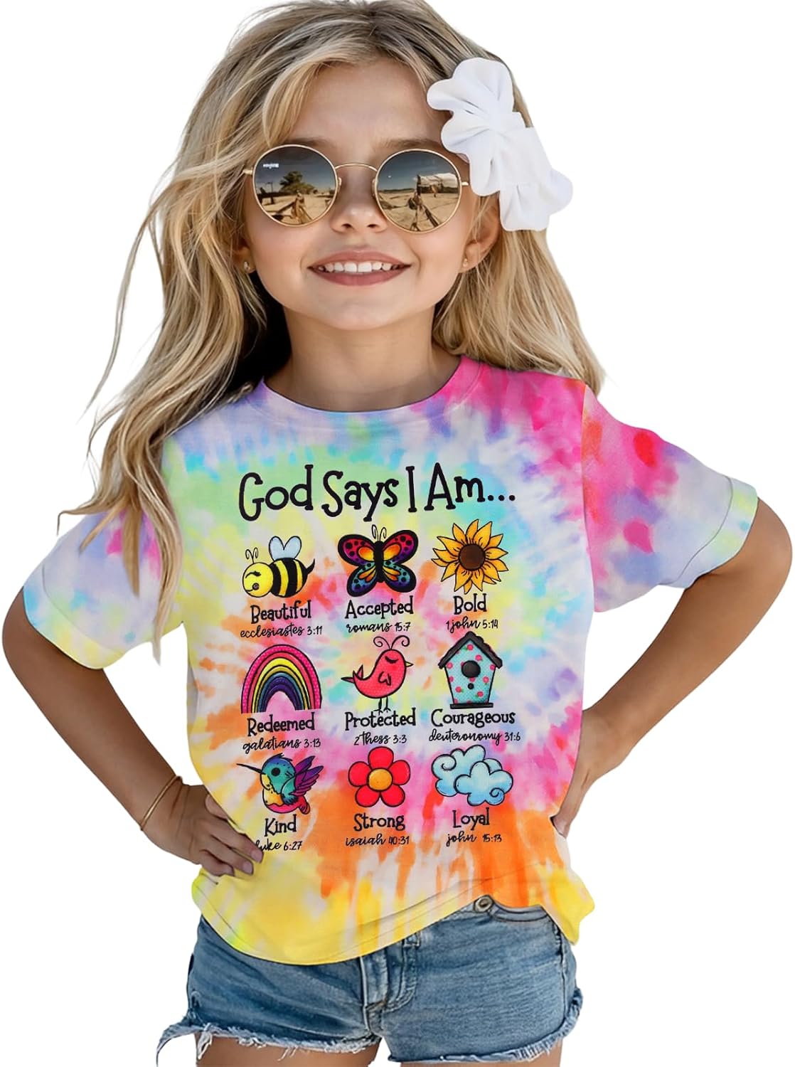 Ritatte God Says I Am Bee Shirt Toddler Girls Christian Bible Verse T-Shirt Religious Tee Inspirational Tie Dye Tops